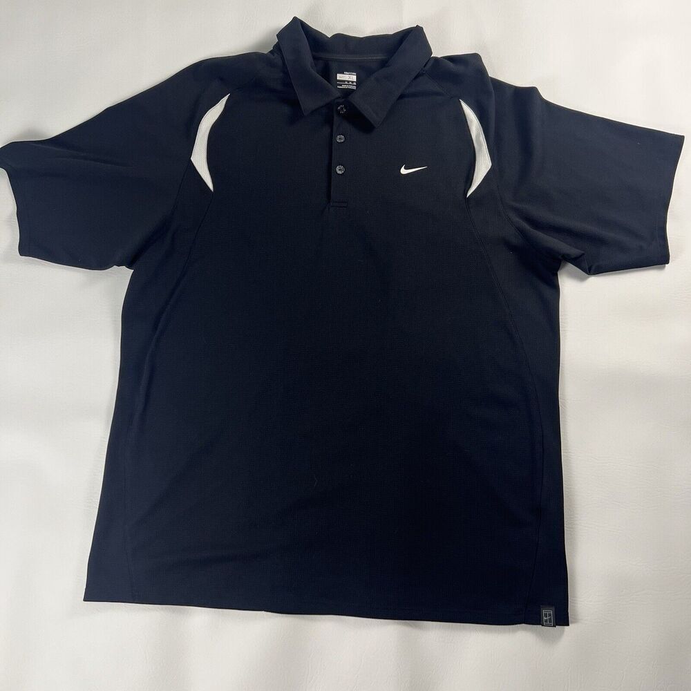 Nike Fit-Dri Men's Black Polo Shirt With White Accents Lightweight Size XL